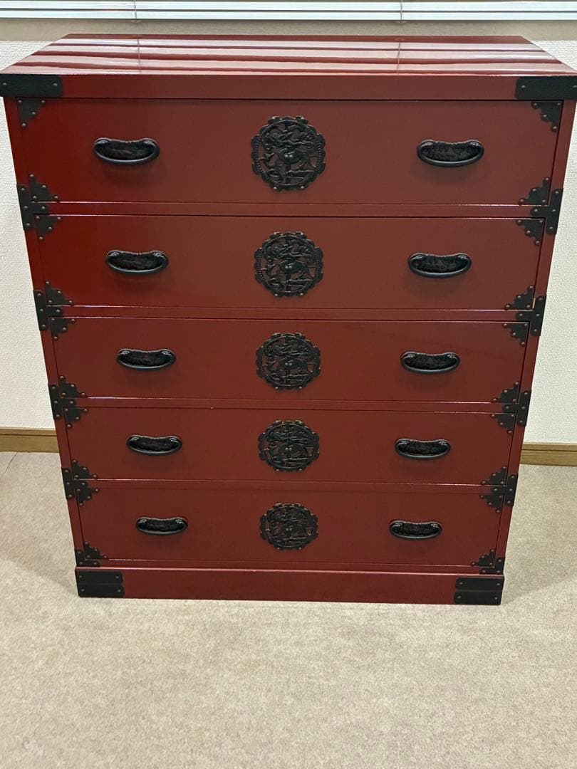 仙台箪笥 五段 赤家具 鉄金具 和箪笥 伝統工芸 和家具