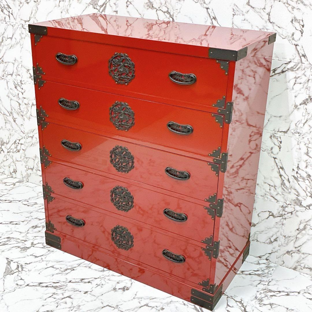 仙台箪笥 五段 赤家具 鉄金具 和箪笥 伝統工芸 和家具