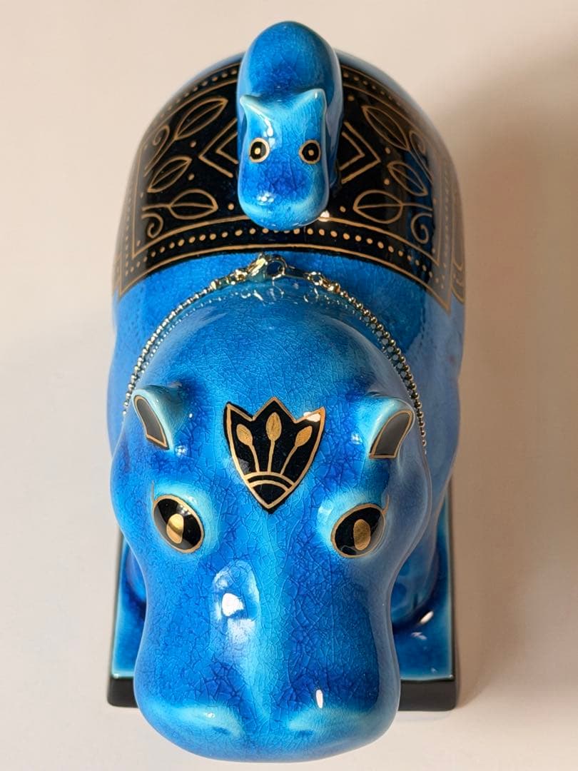 #美濃焼 幸兵衛窯 エジプト神 九栄神　タウレト　カバ 青釉 S-1