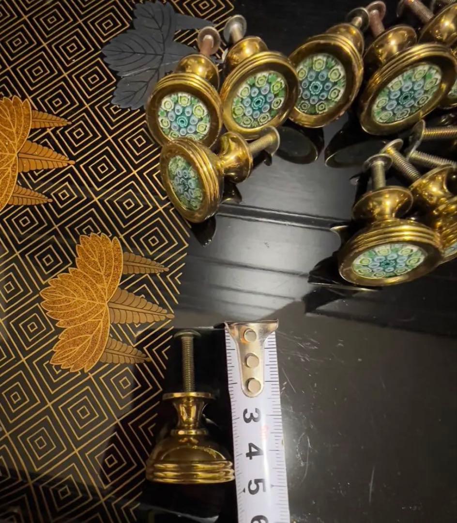 ヨロパーアンティーク ベネチアンムラーノ真鍮製 花柄取っ手 11個セット