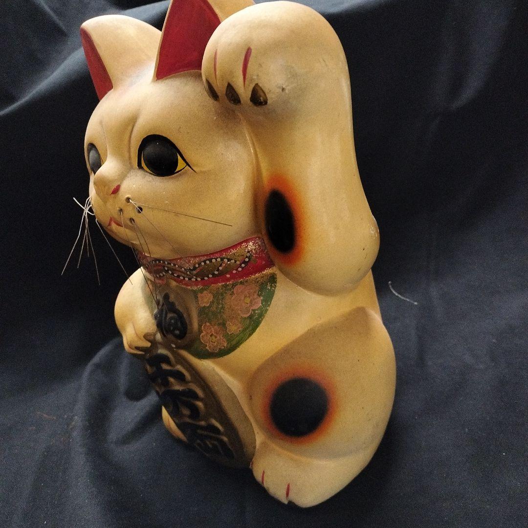 招き猫 約33cm　大きい　置物　工芸品　貯金箱　アンティーク　陶器　土人形