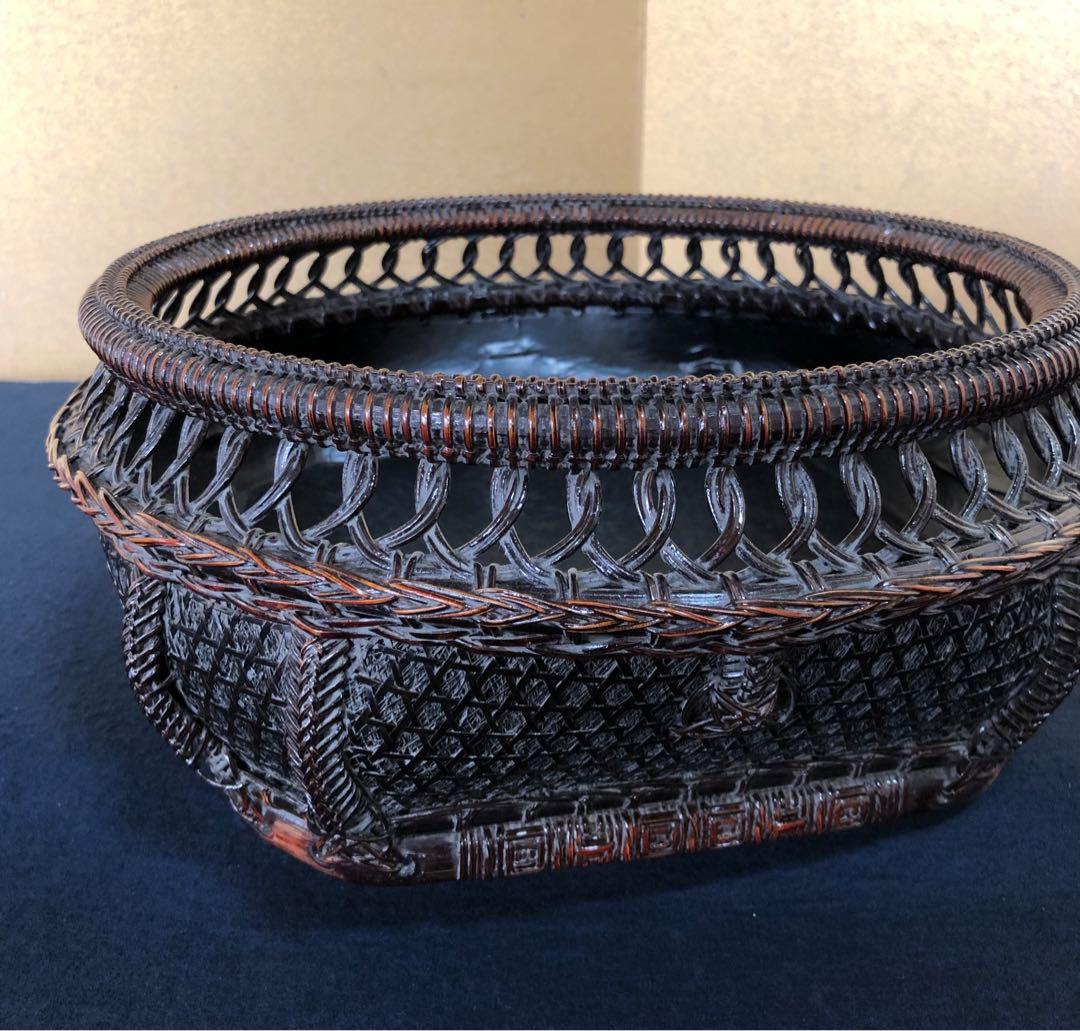 《R》輪違角切 唐物写 炭取 三代目 和田鱗司 共箱 略歴 251216お5