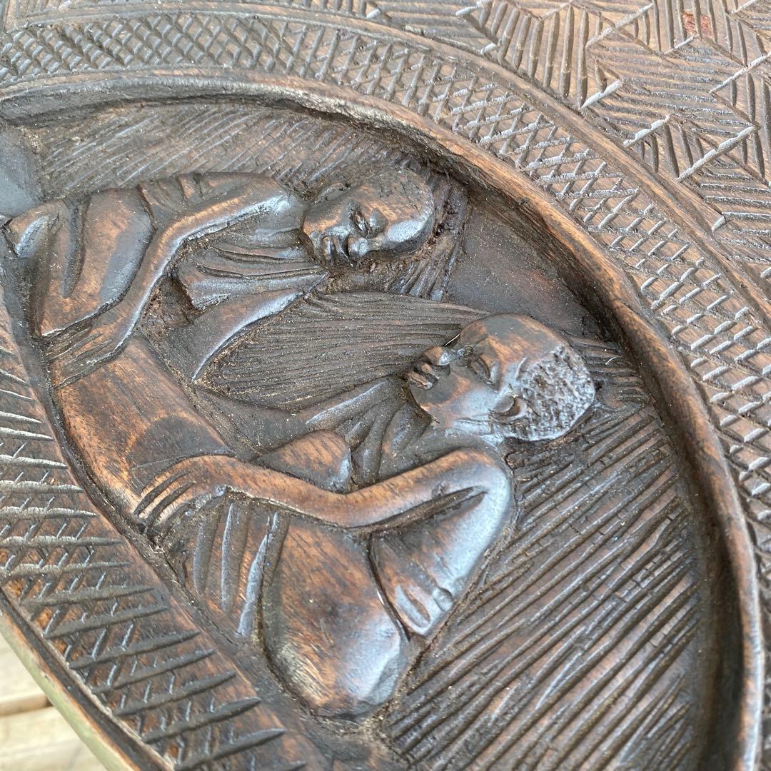 ヴィンテージテーブル 木彫 ガラス天板 インテリア 店舗什器 アフリカ アジア