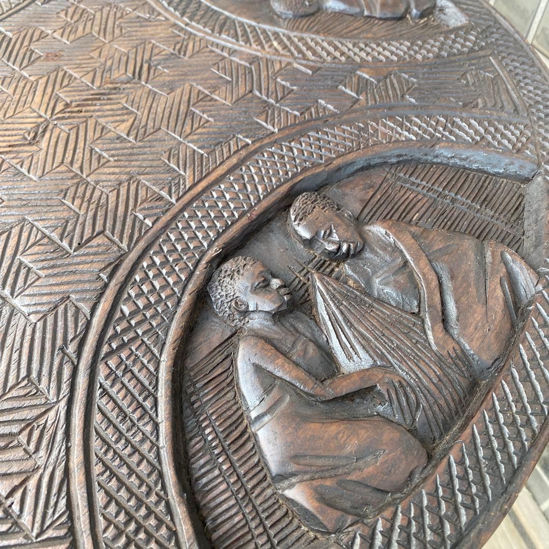 ヴィンテージテーブル 木彫 ガラス天板 インテリア 店舗什器 アフリカ アジア