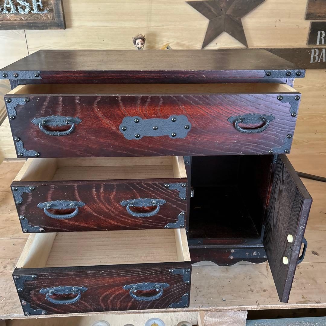 和箪笥 民芸調 時代箪笥風 引き出し収納 金具付き 和モダン 車箪笥