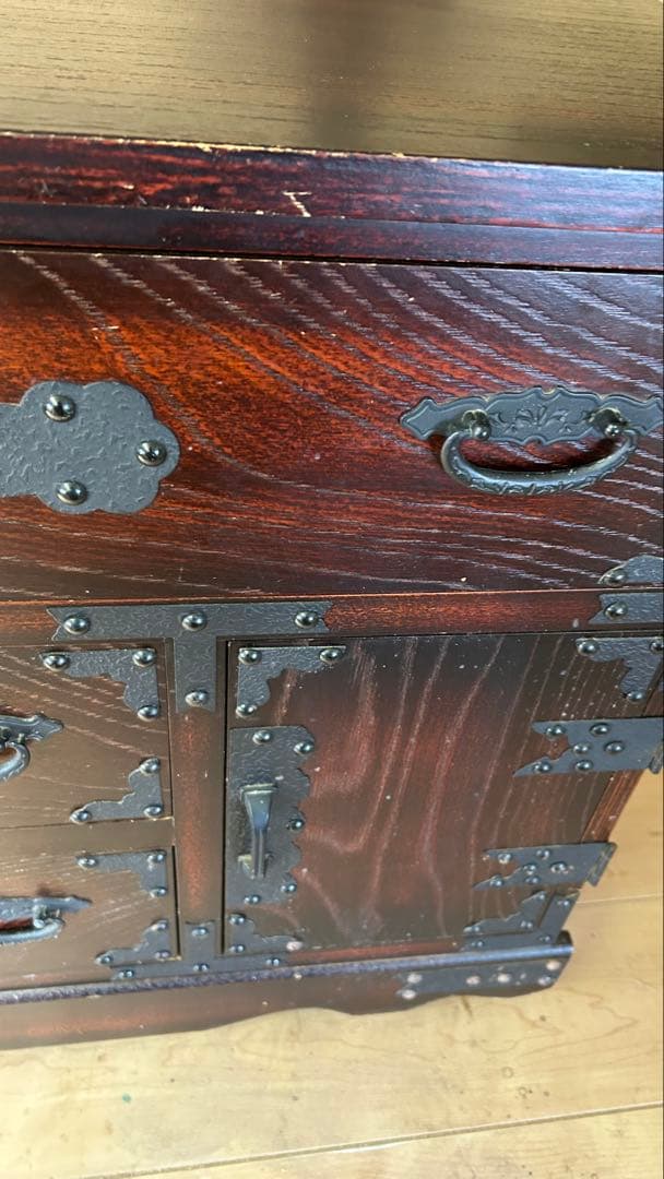 和箪笥 民芸調 時代箪笥風 引き出し収納 金具付き 和モダン 車箪笥