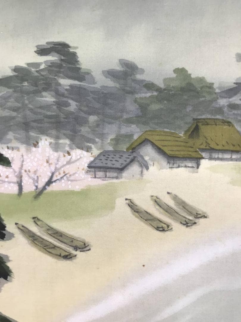 春光/春景山水図/山水図/漁舟図/桜山水図/掛軸/名家伝来/AD-951