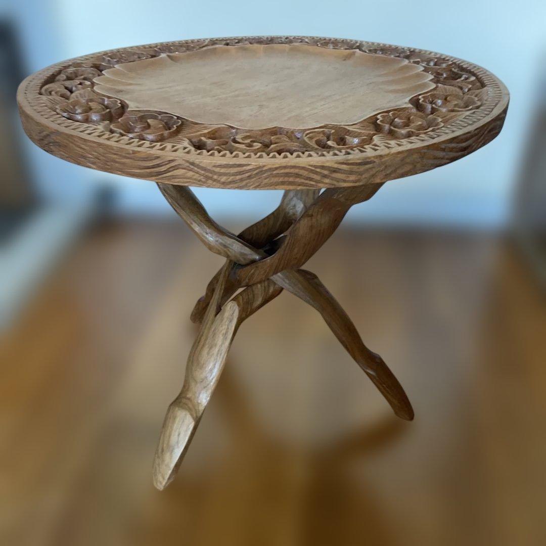 アンティーク 木彫 テーブル 折り畳み　高さ45