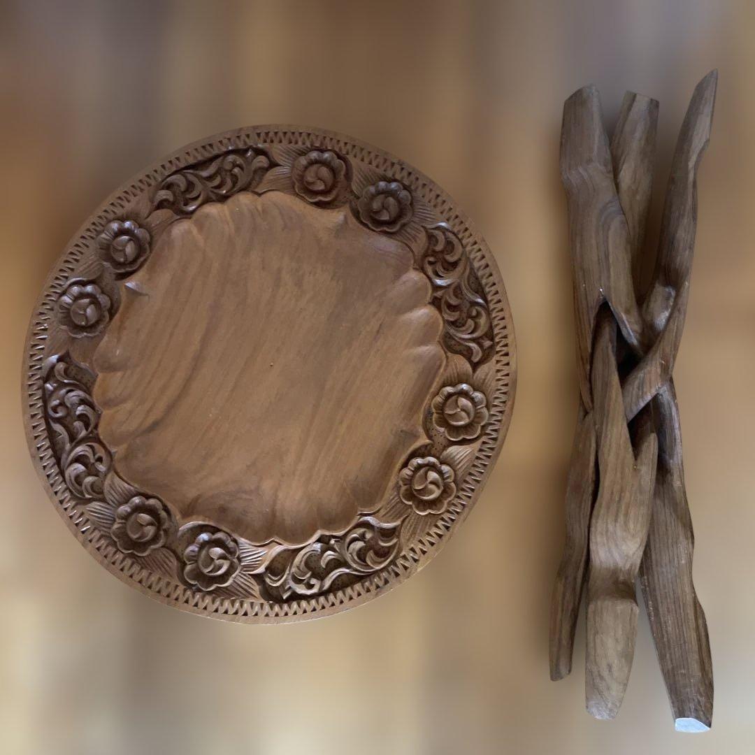 アンティーク 木彫 テーブル 折り畳み　高さ45