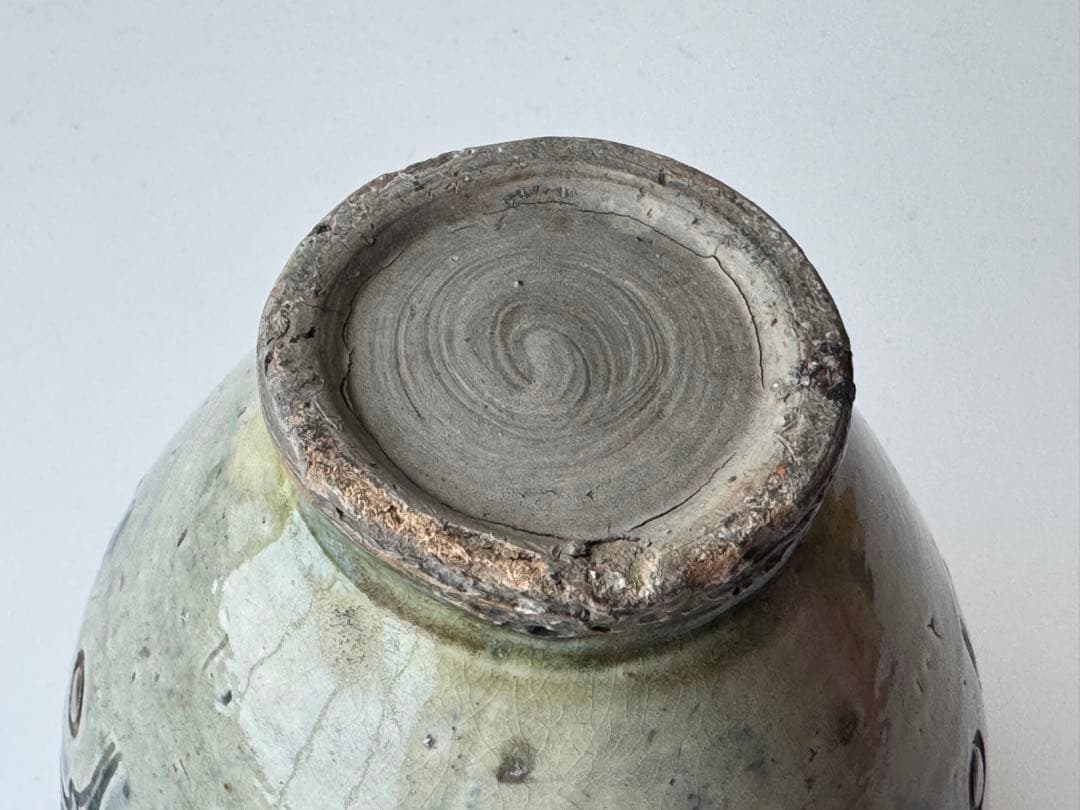 ヴィンテージ 民藝 沖縄県 壺屋焼 花瓶 壺 装飾的な青緑色の陶器 やちむん