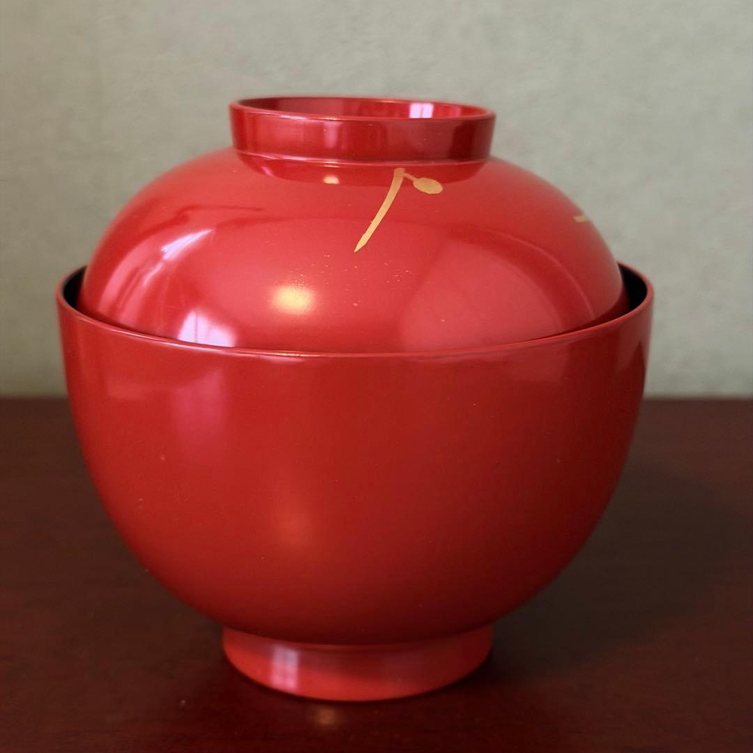 【未使用】共箱付 漆器 梅蒔絵 吸物椀 五客揃 理平造 朱塗 金蒔絵 来客用にも