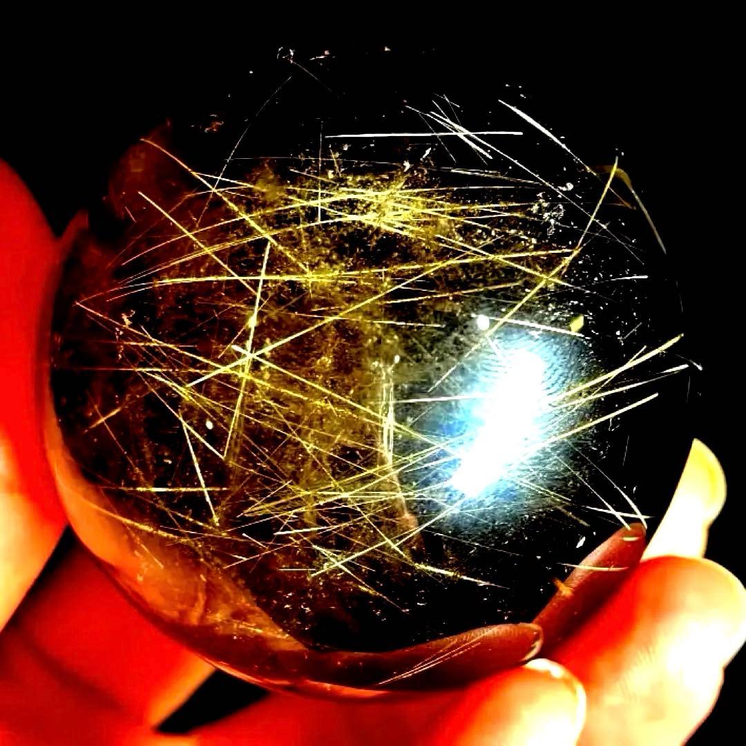 51mm ゴールドルチルクォーツ　丸玉　スフィア　金針水晶