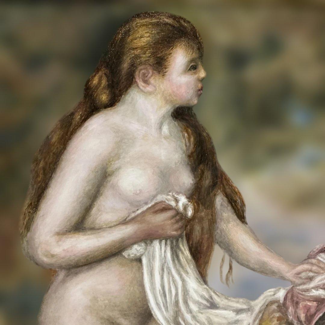 複製画　絵画　油彩画　油絵　模写ルノアール　F10号　ルノワール　「若い浴女」