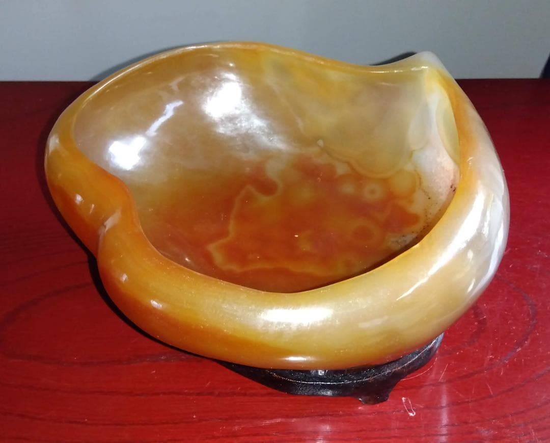希少巨大瑪瑙ハート型彫り物オブジェ置物