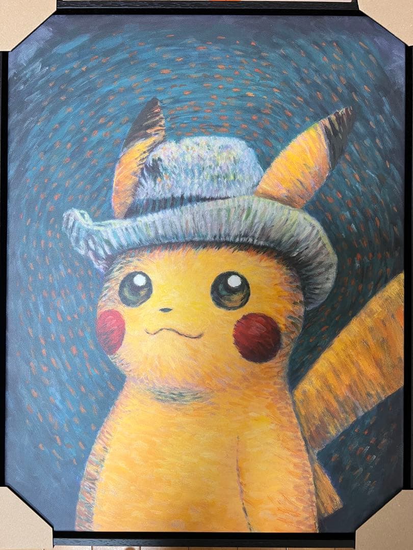 ゴッホピカチュウ　キャンバスアート　黒枠　Mサイズ