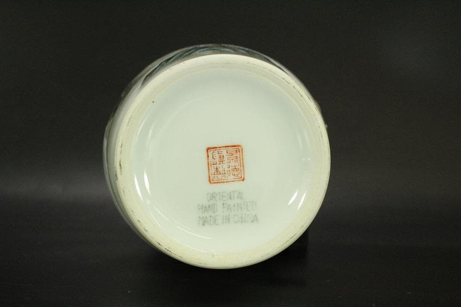 中国美術 景徳鎮 色絵 山水画 題詞紋 瓶 美品 911