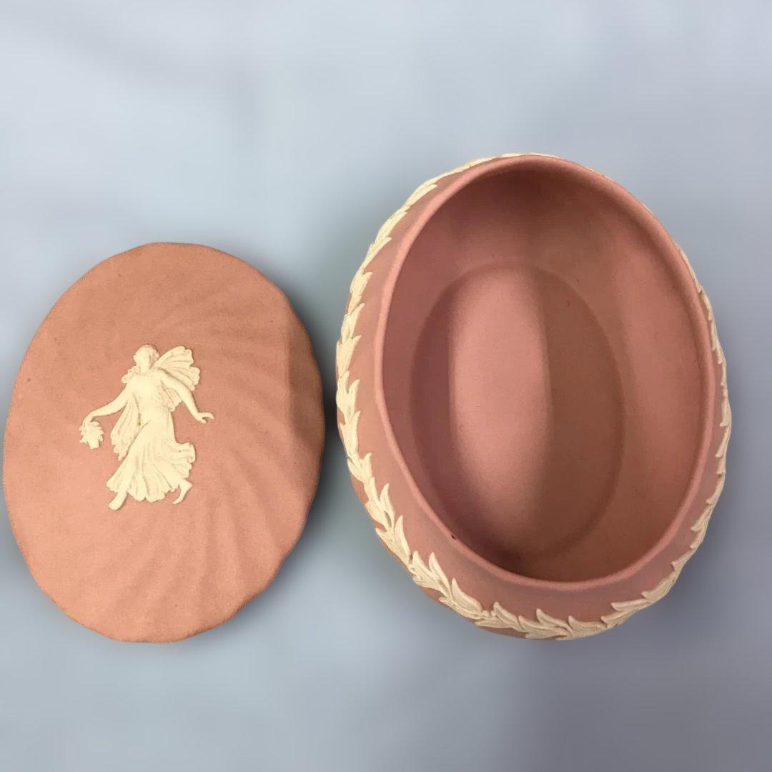 ウェッジウッド ジャスパー ピンク 蓋付き小物入れ 約10×7×h6cm