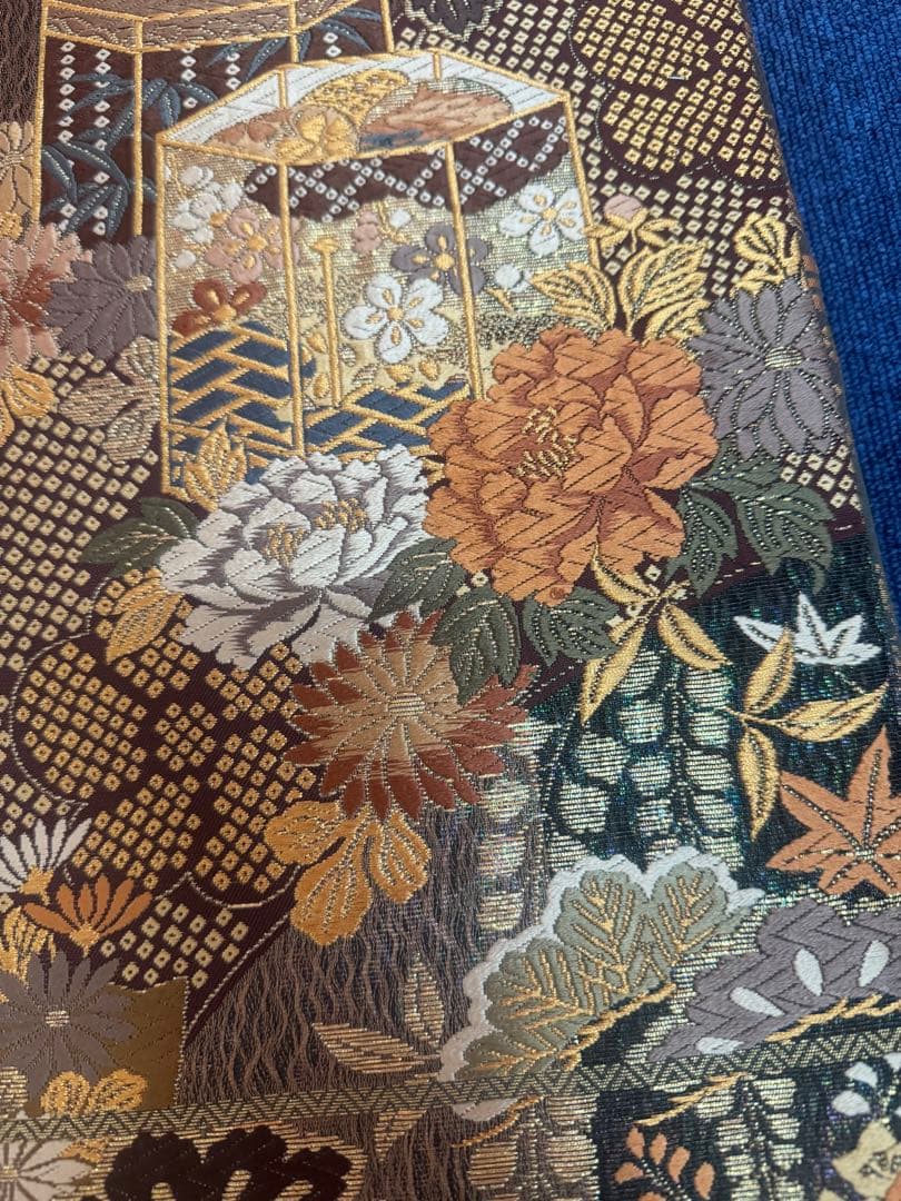 2663袋帯 古代彫金紋 西陣織 金糸　高級上質上品　約440cm 未使用