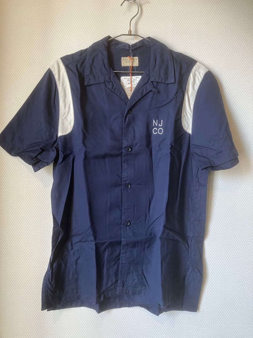 【新品】50%OFF ヌーディージーンズ ネイビー ボーリングシャツSサイズ