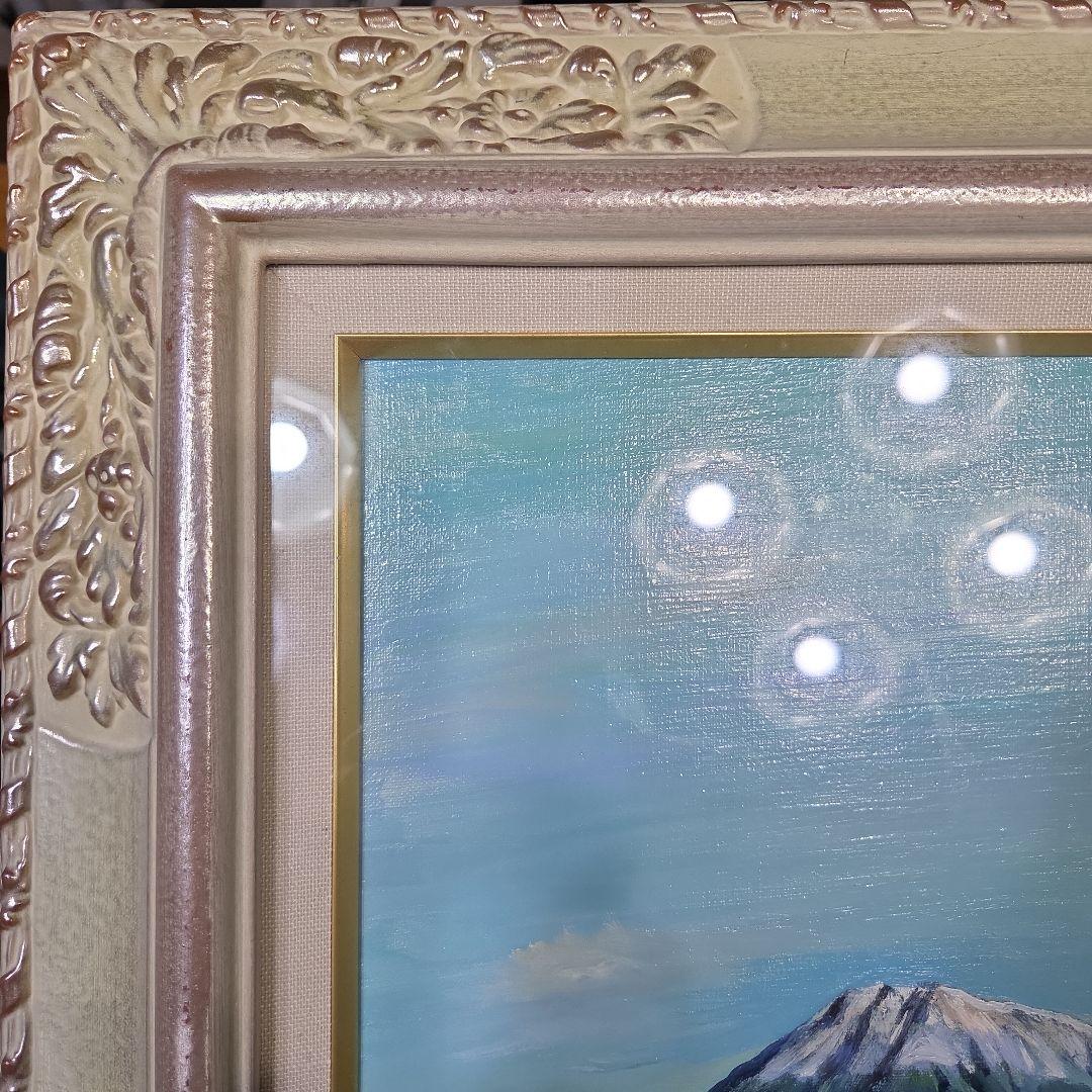 【美品】 肉筆油彩風景画 銀飾額縁フレームつき「御嶽山初雪の情景」10号サイズ