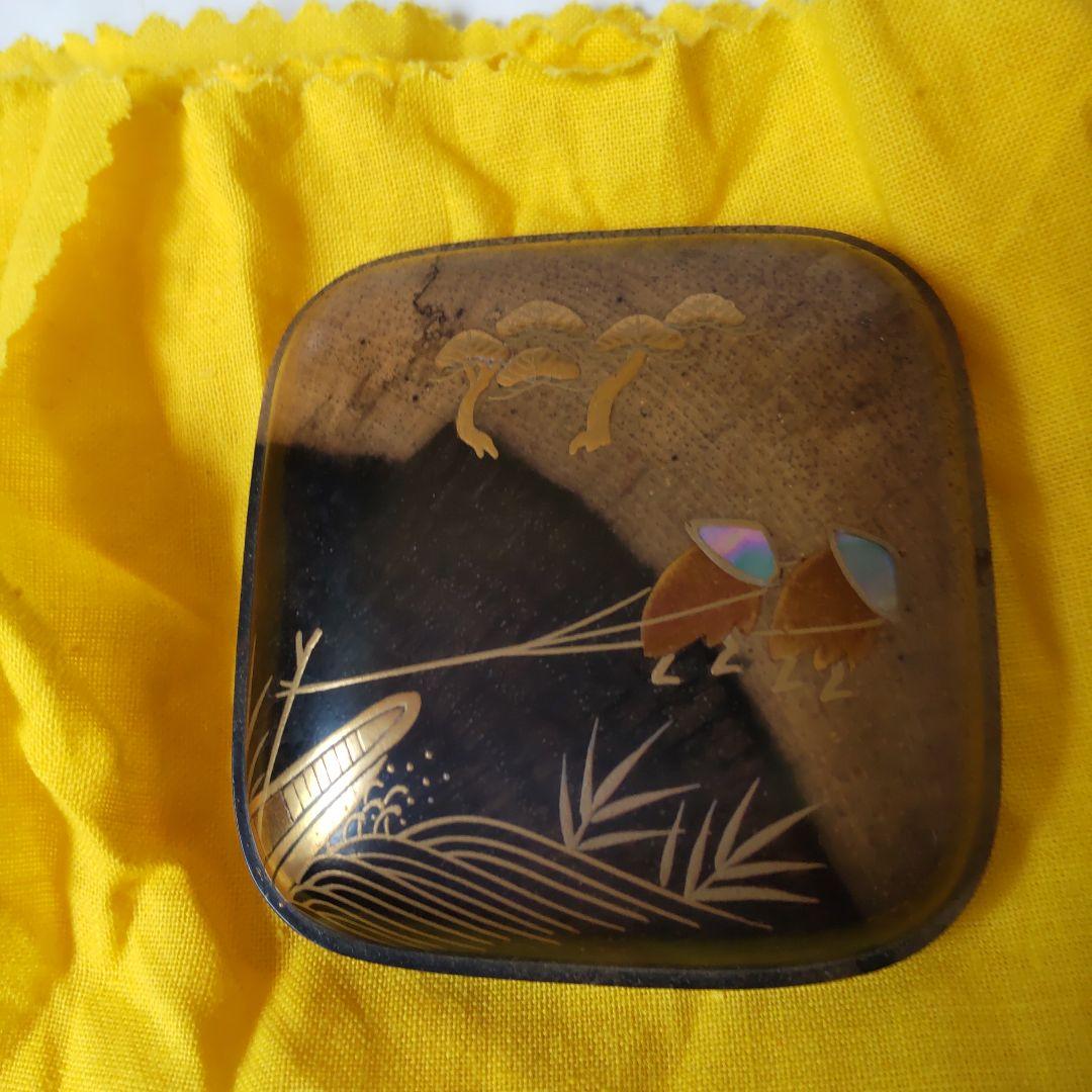 山中塗 蒔絵師 道場宗廣 作 黒柿 四方香合 曳舟 共箱 螺鈿細工 漆器 新品