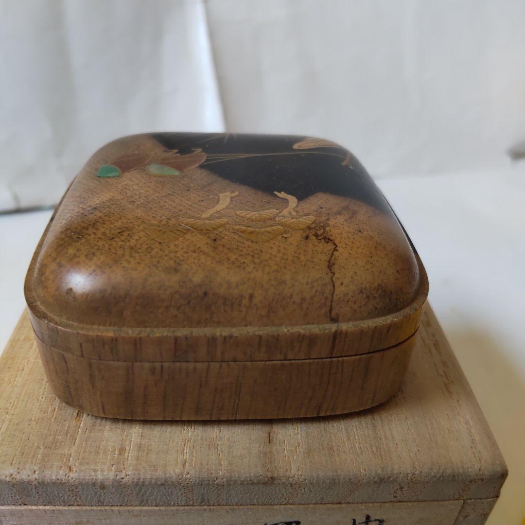 山中塗 蒔絵師 道場宗廣 作 黒柿 四方香合 曳舟 共箱 螺鈿細工 漆器 新品