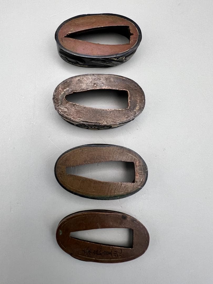 【海】江戸明治期　日本刀装具　金象嵌　縁頭　４点(１点在銘)　骨董品　美術品