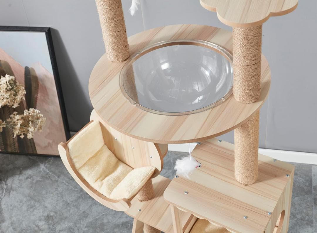 Yilucess 猫タワー キャットタワー 360°透明宇宙船 高さ155cm