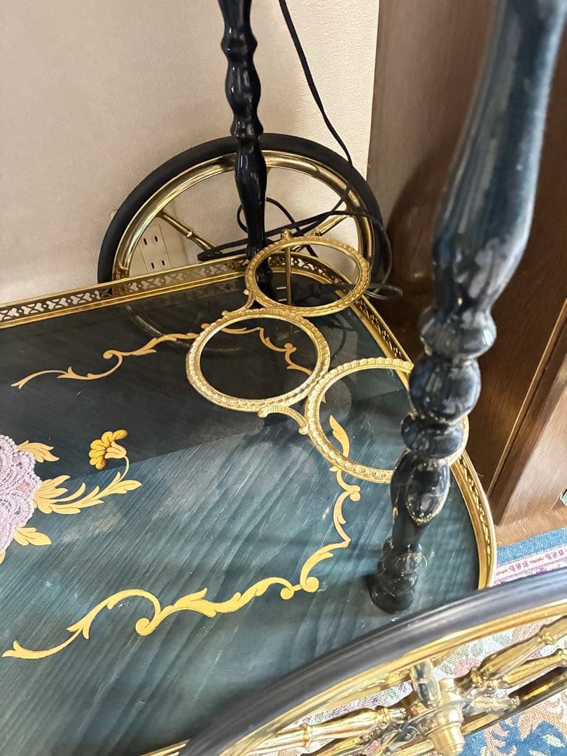 イタリア　象嵌 アンティーク風 サービングカート 黒金