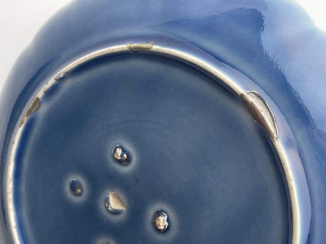 骨董　アンティーク　古伊万里　瑠璃　輪花皿　七寸皿　瑠璃釉　輪花縁