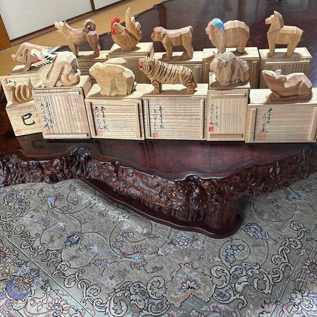 十二支　木製一刀彫　セット (手彫り)