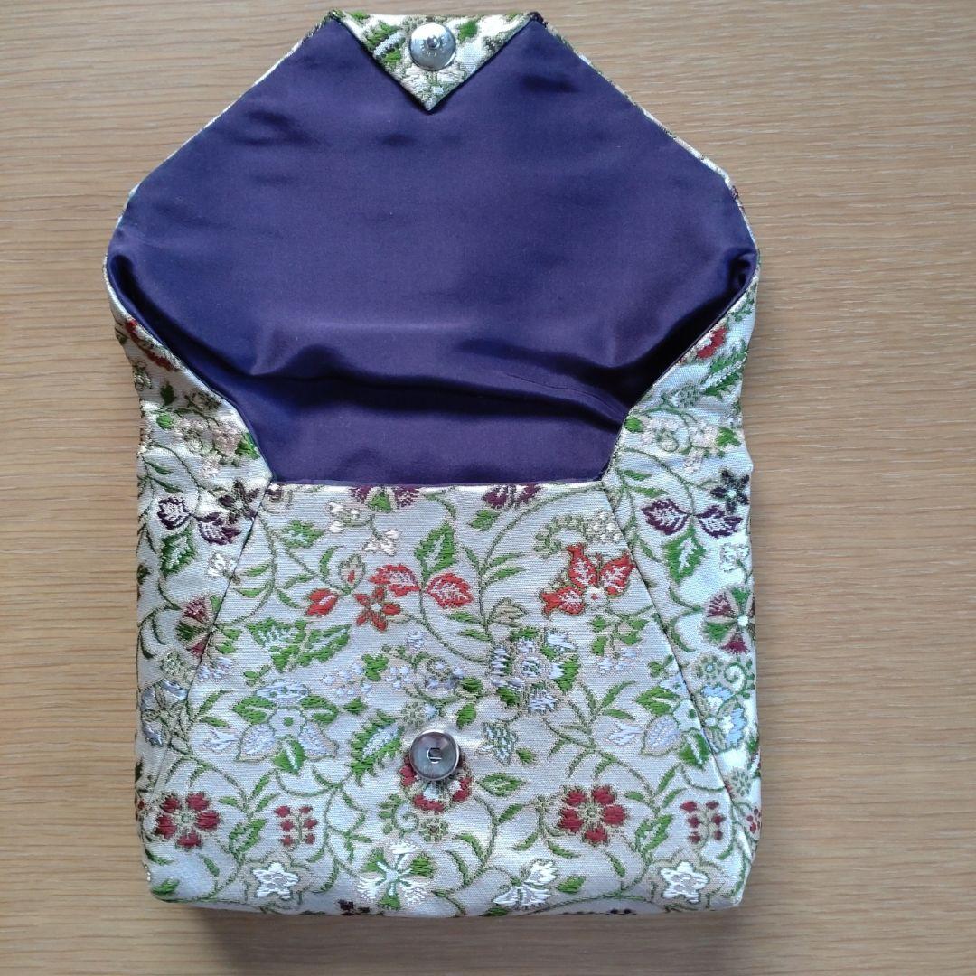 茶道具　数寄屋袋　早雲寺文台裂九色蔓唐草銀襴　ハンドメイド