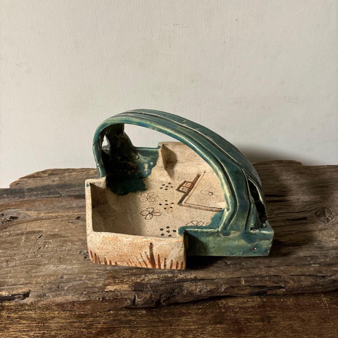 時代　織部松皮菱形手鉢　手付菓子鉢　懐石　瀬戸　志野　古美術　茶道具　検:李朝