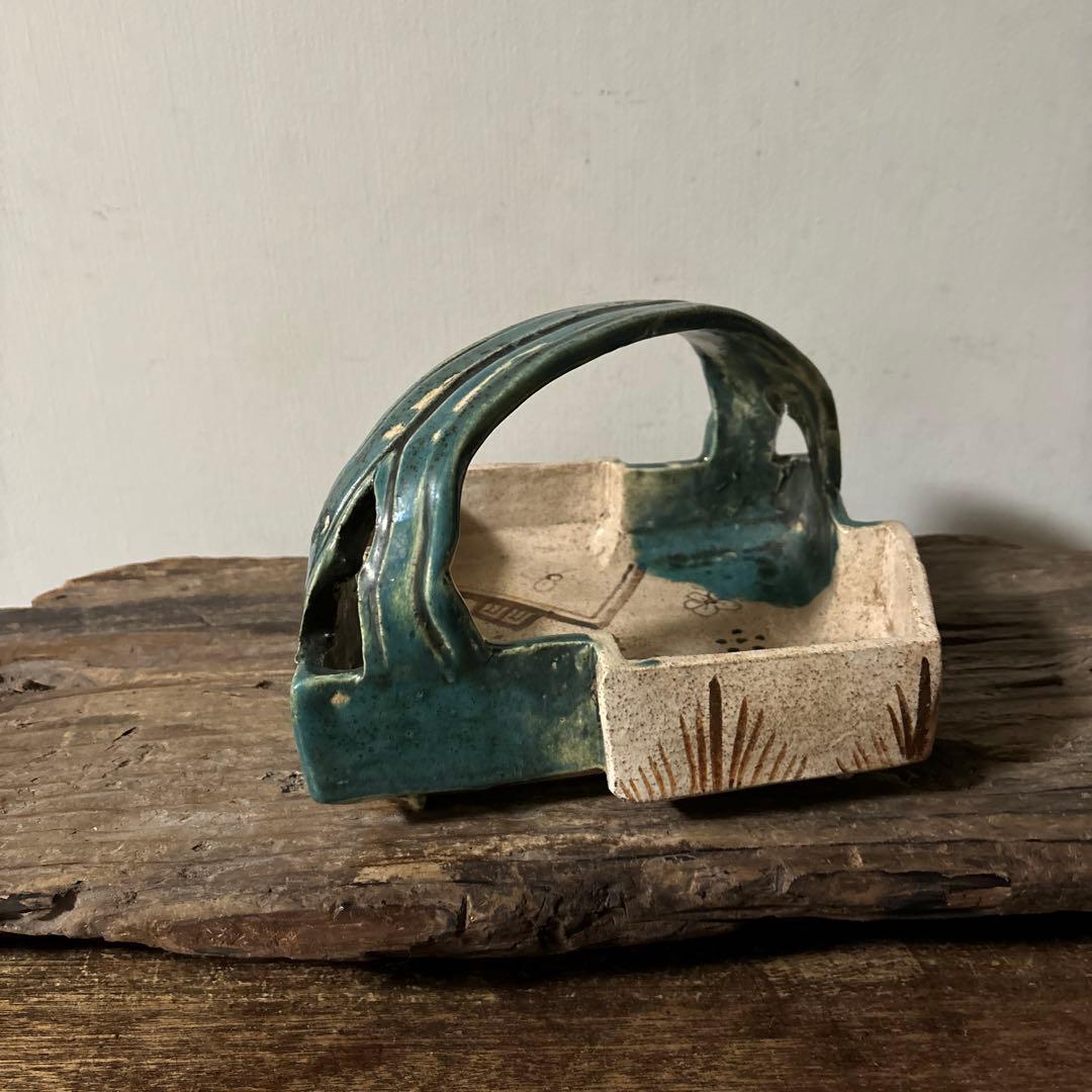 時代　織部松皮菱形手鉢　手付菓子鉢　懐石　瀬戸　志野　古美術　茶道具　検:李朝