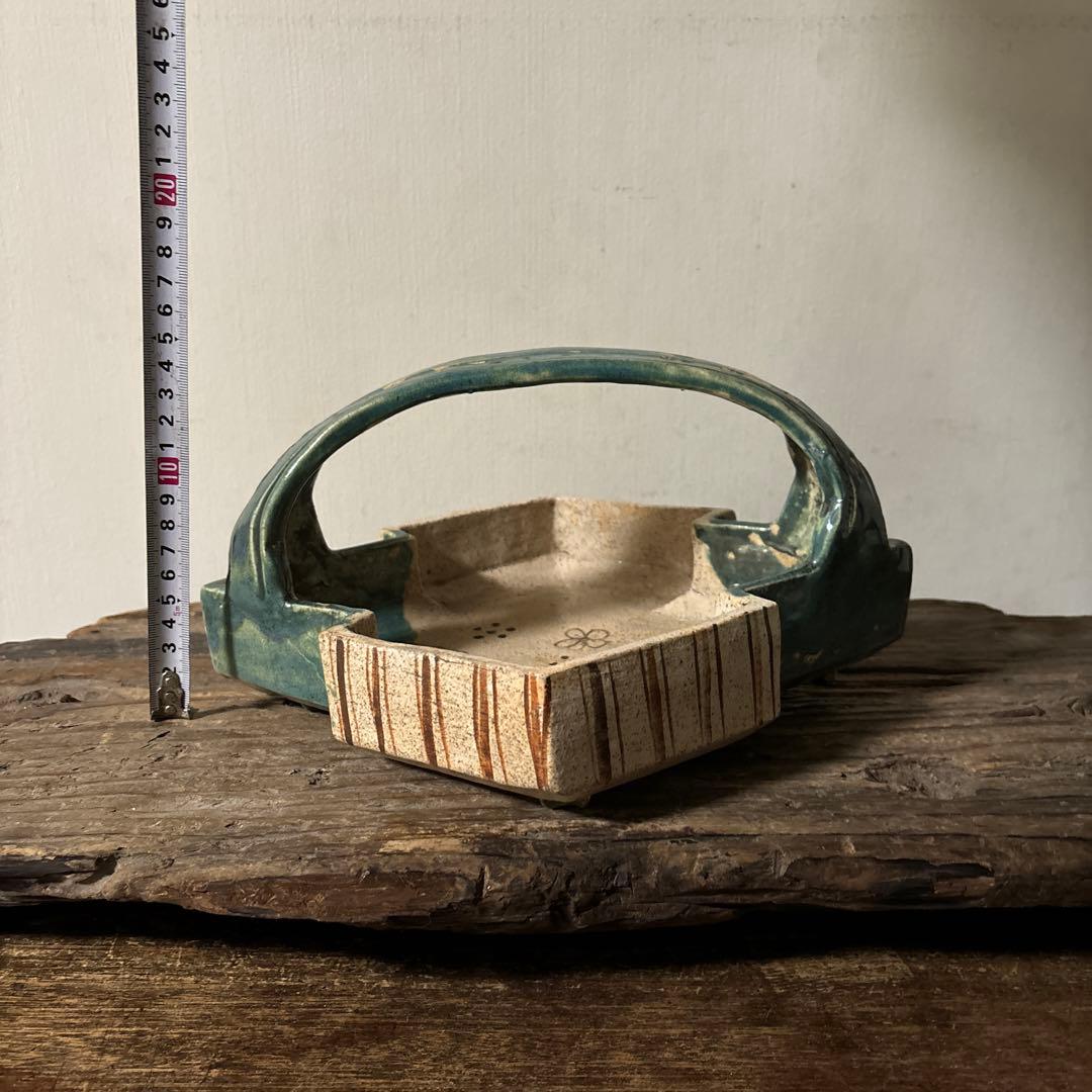 時代　織部松皮菱形手鉢　手付菓子鉢　懐石　瀬戸　志野　古美術　茶道具　検:李朝