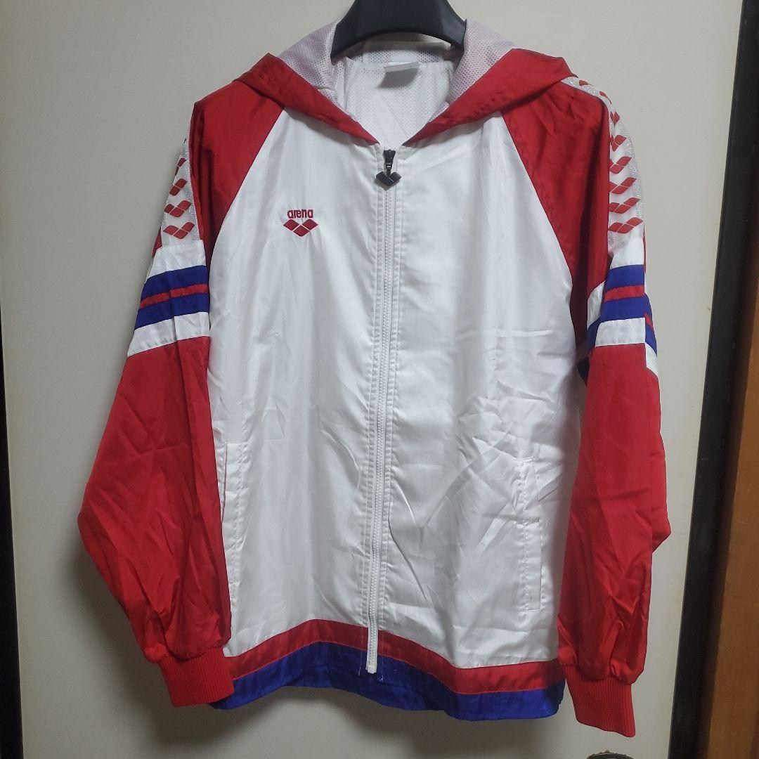 【希少】arena　フード付ナイロンジャケット　デサント製　M　テープロゴ