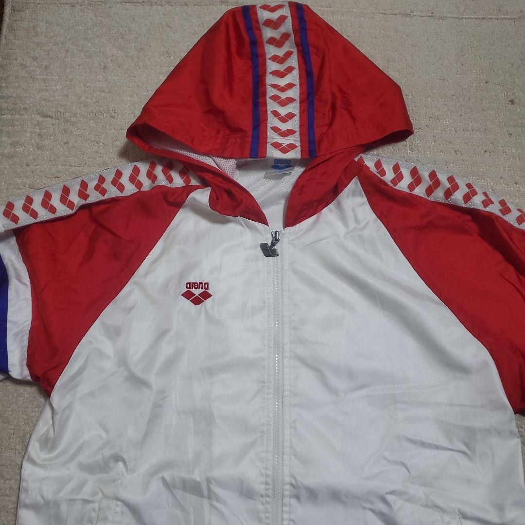 【希少】arena　フード付ナイロンジャケット　デサント製　M　テープロゴ