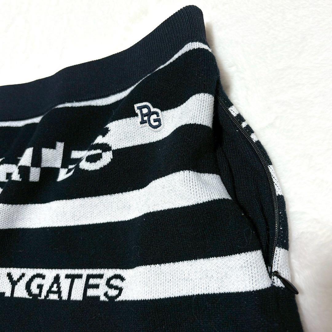 《美品》パーリーゲイツ ボーダーニットスカートセットアップ 黒×白 近年モデル