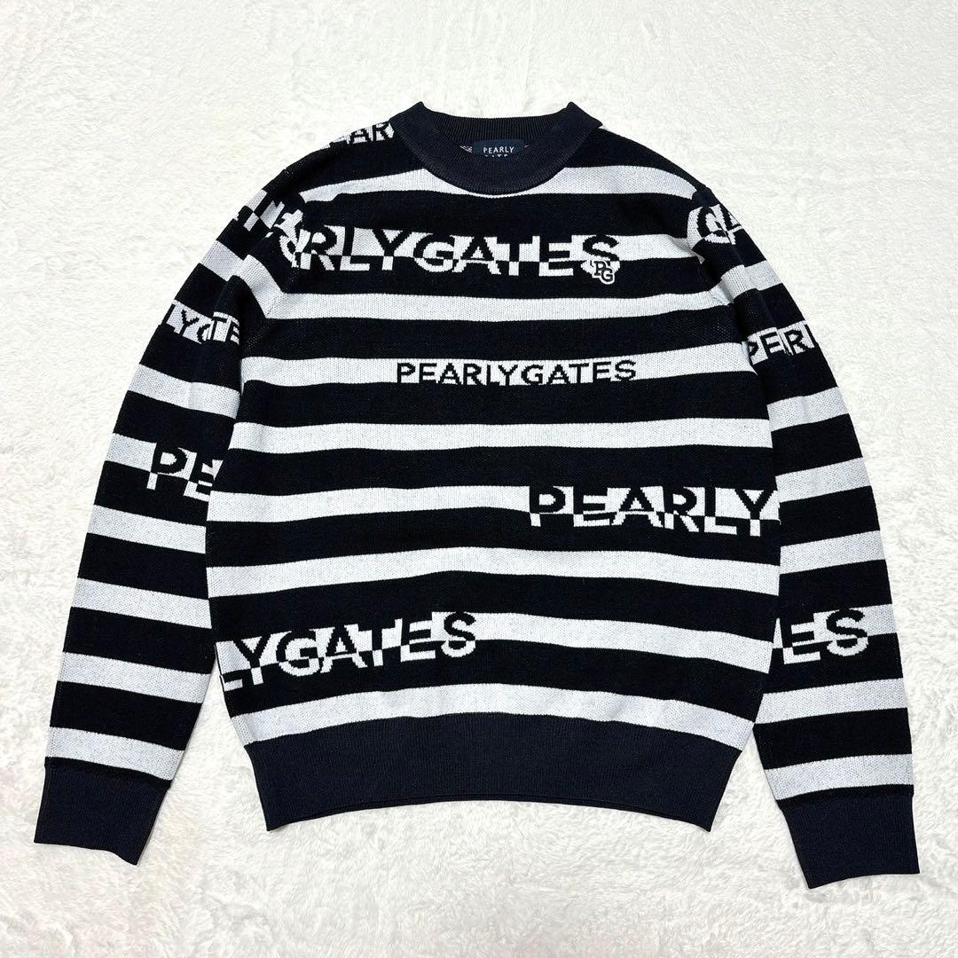 《美品》パーリーゲイツ ボーダーニットスカートセットアップ 黒×白 近年モデル