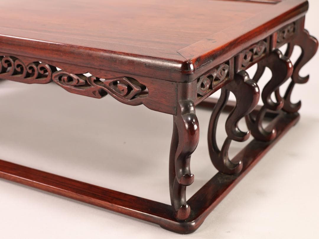 BK433　時代唐木　雲状八足　平卓　花台　香炉台　飾台　床飾　透彫り