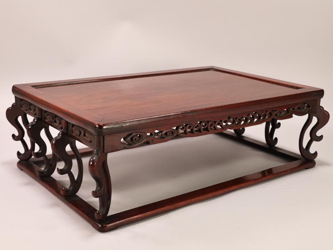 BK433　時代唐木　雲状八足　平卓　花台　香炉台　飾台　床飾　透彫り