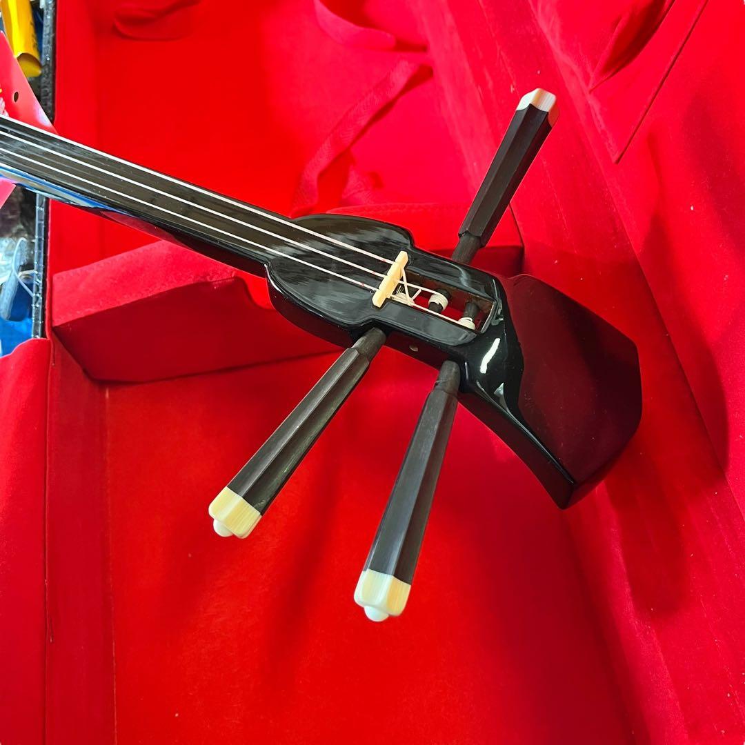 【極美品】沖縄 三線 本蛇革 強化張り 黒塗り棹 蛇皮 ハードケース 爪 調子笛