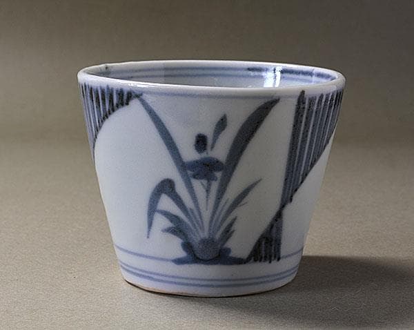 初期伊万里染付 枠絵水仙文 蕎麦猪口
