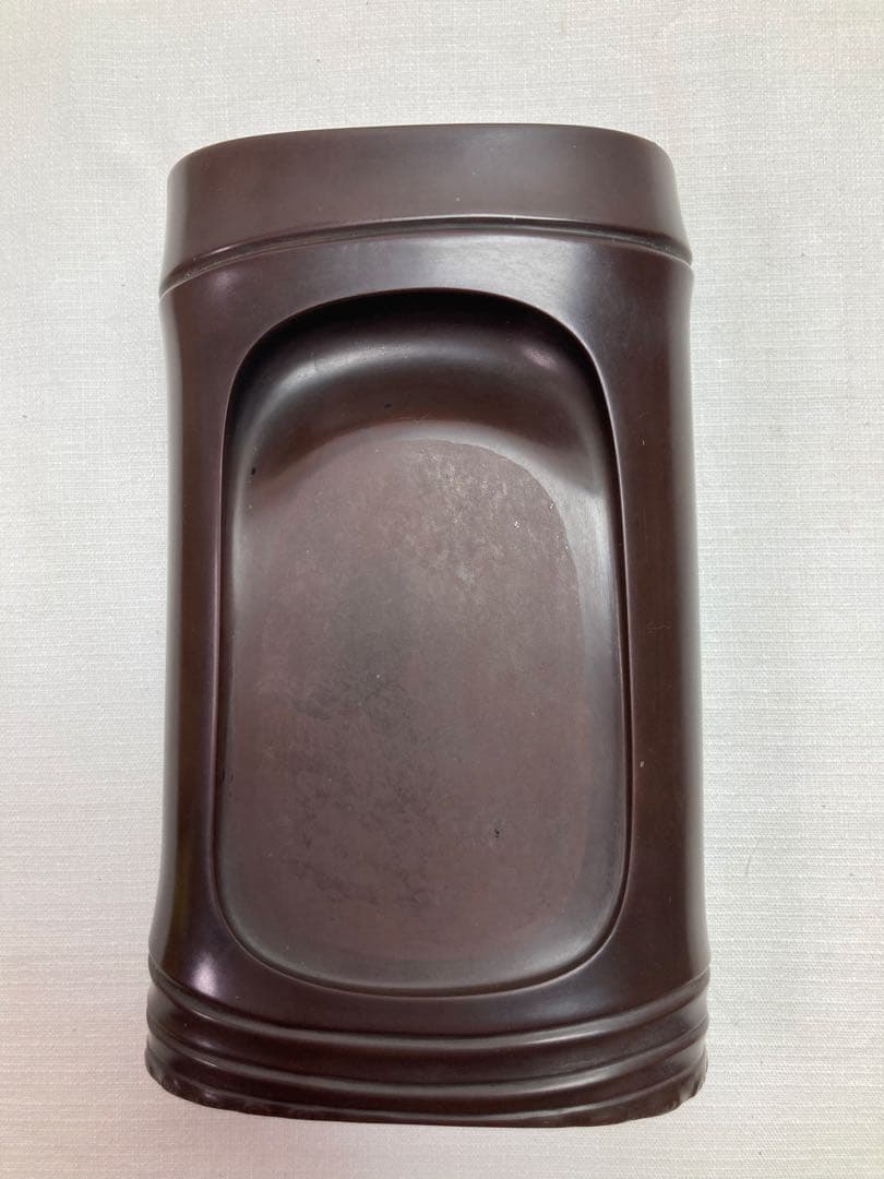 紅渓石硯　二代目相馬羊堂作　竹節デザインの硯　玉眼あり　逸品