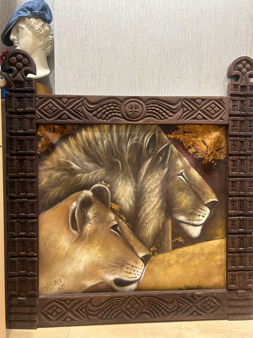 アフリカ油絵　アクスム高級額装　エチオピア画家