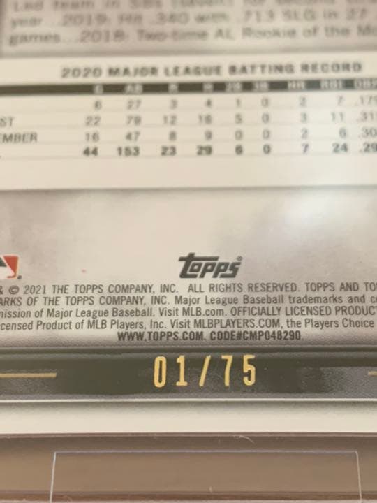 【大谷翔平】希少「No.1」/75枚 限定カード（マグホ付き）　Topps