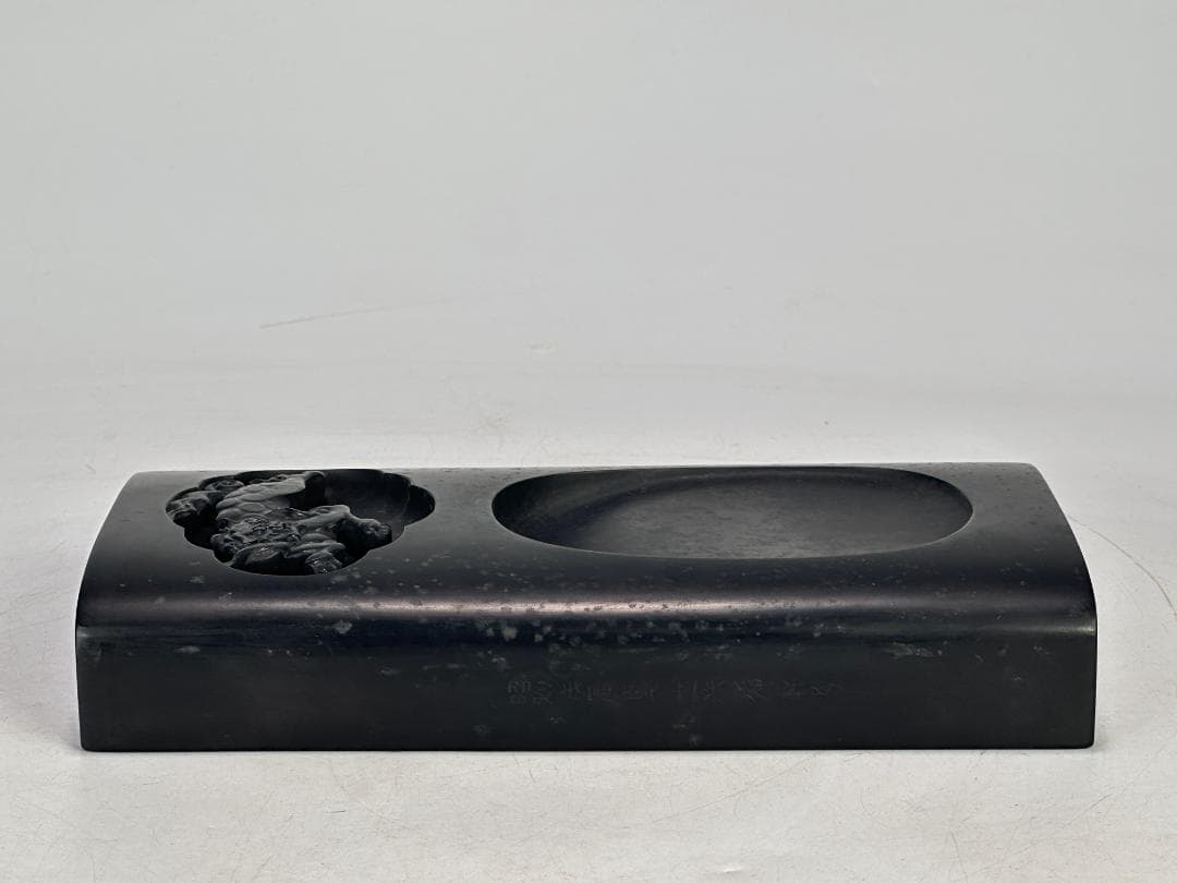 日本美術　書道具　文房具　雨硯　十一代　静軒作　唐木蓋付　雨端硯　共箱　和硯