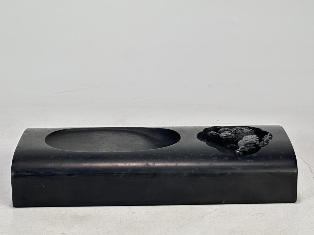 日本美術　書道具　文房具　雨硯　十一代　静軒作　唐木蓋付　雨端硯　共箱　和硯