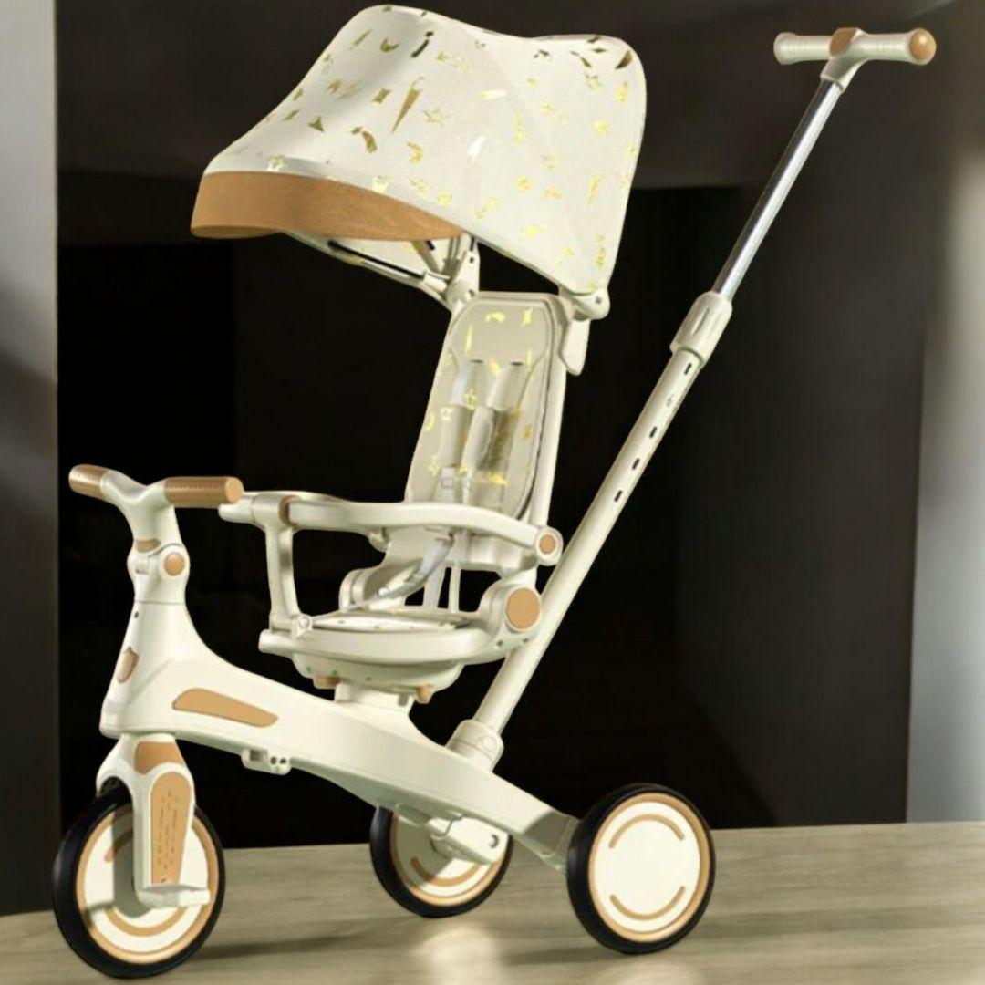 【新品】多機能三輪車 ベージュ 7in1 折りたたみ式 安全設計1歳〜5歳