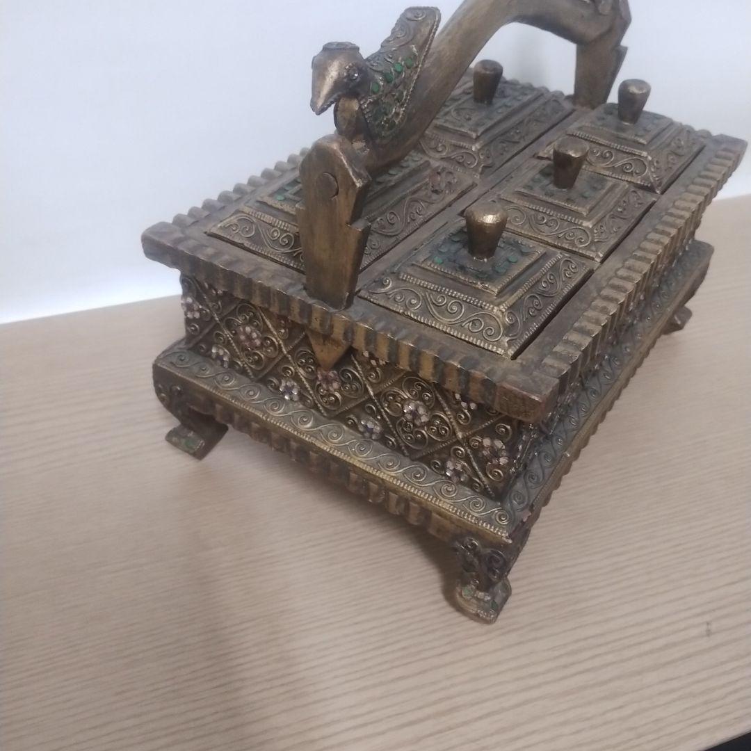 アンティーク 鳥の装飾 木製ボックス